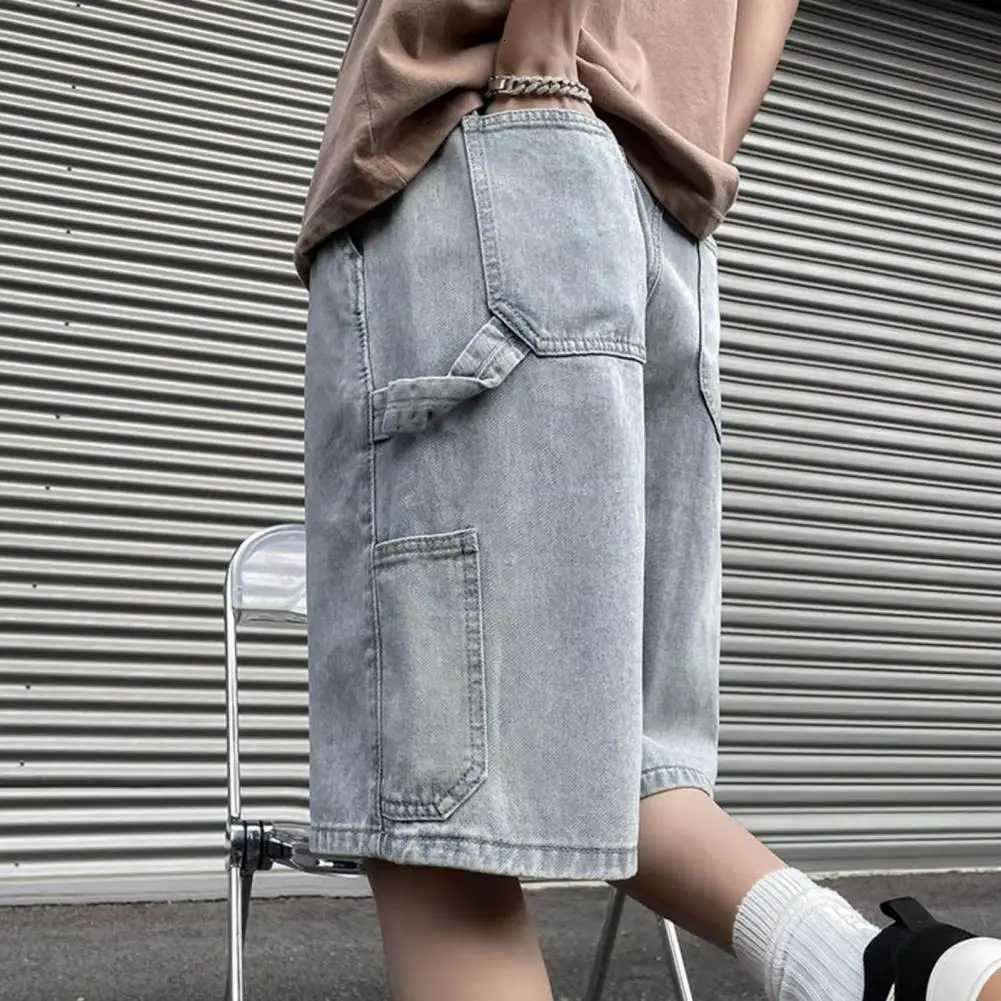 Fashionable Loosefit Straightleg Denim Shorts Simple Solid Color Casual Versatile Mens Fivepoint PantsXJ251025