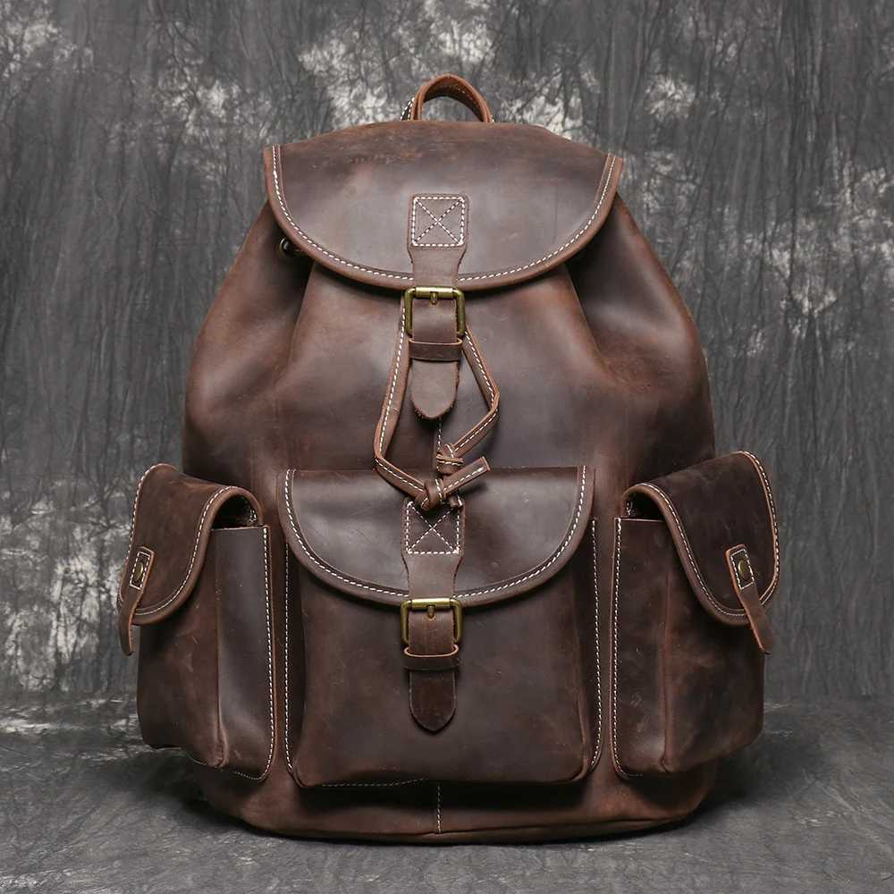 LUOKIR New Leather Shoulder Bag With Layered Cowhide Personalized Travel Backpack Large Capacity Computer Bag School Bag W251025