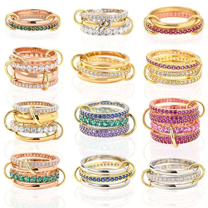 Colorful Stackable Zircon Rings Set Dainty Multicolor Crystal Bands with Interlocking Loop Design for Women Jewelry