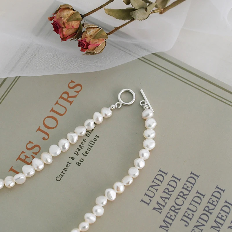 ASHIQI Natural Freshwater Pearl OT Clasp Necklace 925 Sterling Silver Jewelry for Women 251016