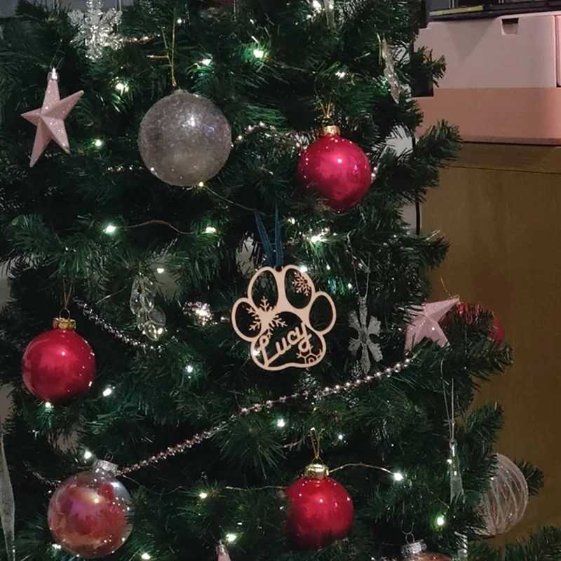 Personalised Christmas Ornaments Home Decor Wooden Dog Paw Xmas Tree Decoration Hanging Bauble Wood Tags Snowflake Ball Gifts C251024