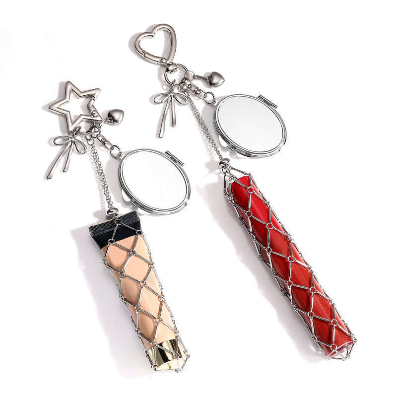 Fashion Simple Metal Stainless Steel Pendant Korean Style Keychain Lipstick Mesh Bag