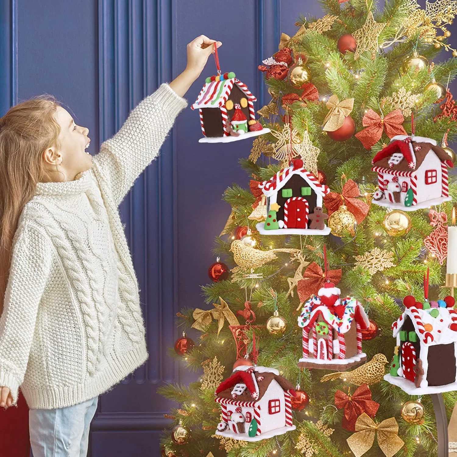 5pcs House Ornaments Holiday Christmas Tree Ornament Set Gingerbread Christmas Decor with Rope Gingerbread House Decor C251024