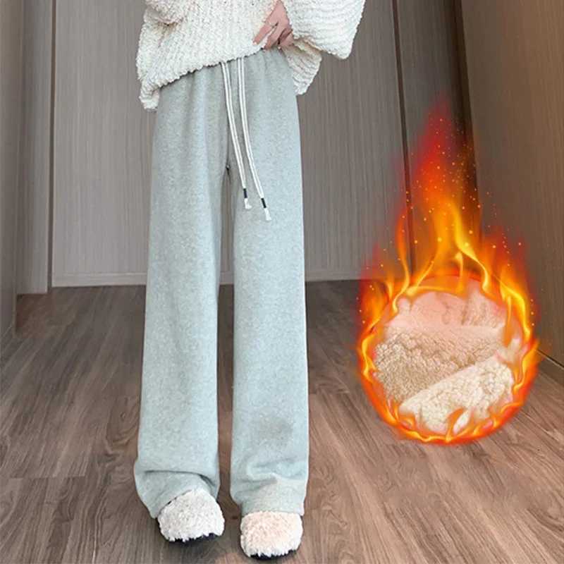 Thicken Warm Faux Lamb Wool Pants Women Winter Casual Loose Wide Leg Cotton Pants Woman Lace Up High Waist Fleece Trousers MujerT251025
