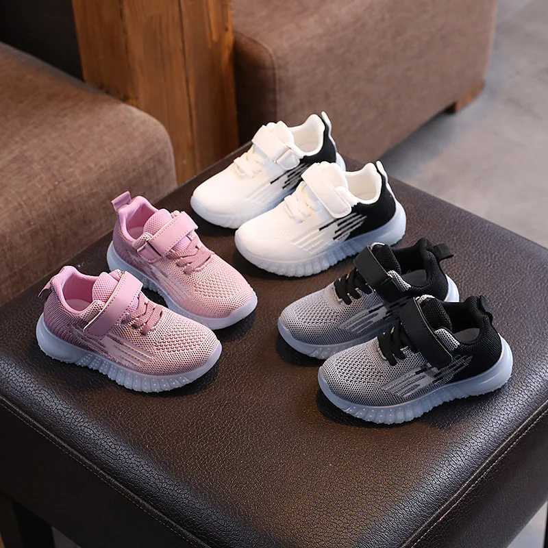 Mesh Solid Color Childrens Sports Shoes Boys Girls Fashion Soft Soled Thick Flat Sneakers Kids Breathable Velcro Outdoor ShoesT251025