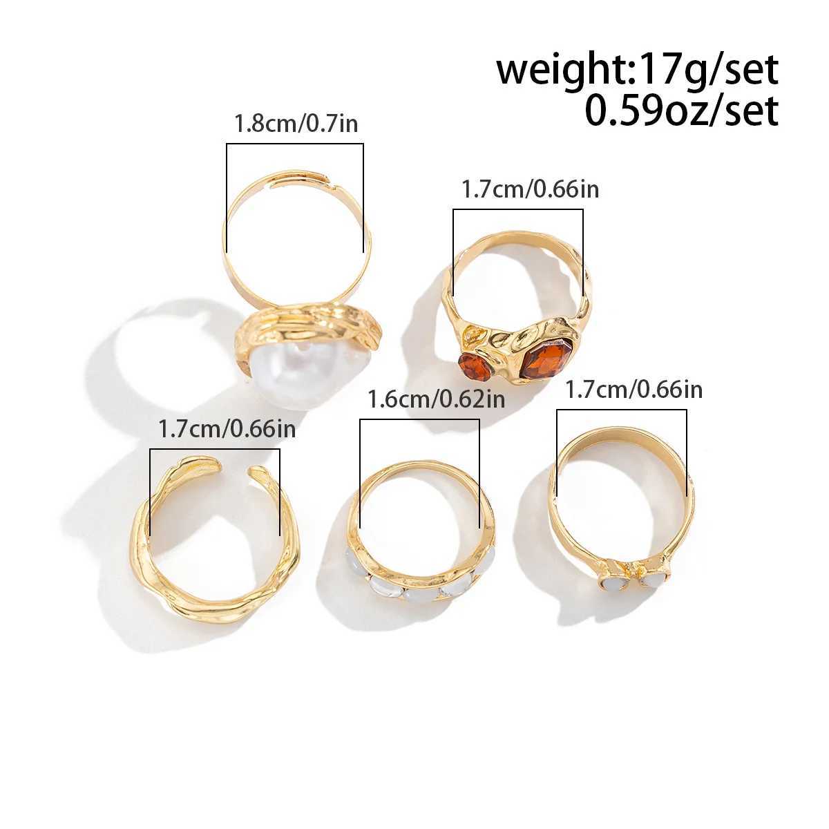 New Unique Design Liquid State Lava Flower Open Mouth Rings for Wonen Baroque Pearl Combination Ring SixPiece Rings Set JewelryXJ251025