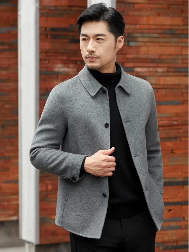 2023 HighEnd Mens Jacket Fall Winter Trend Polo Collar 100 Pure Wool Coat Mens Business Casual Wool Woolen TopT251025