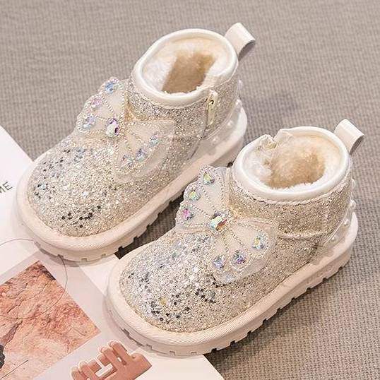 Girl designer fashionable princess snow boots new winter children's wool lining thickened waterproof anti slip baby cotton shoes