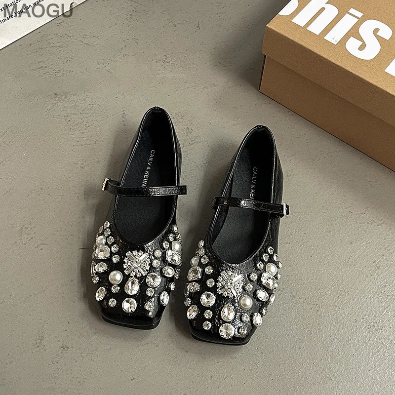 Fashion Silver Rhinestone Mary Jane Shoes Womens Spring Summer Versatile Casual Flats for Daily Wear Comfortable Slip on Shoes 251023