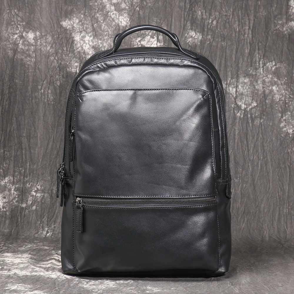 LUOKIR New Leather Mens School Bag with Layered Cowhide Handbag Large Capacity Computer Bag Womens Travel Backpack W251025