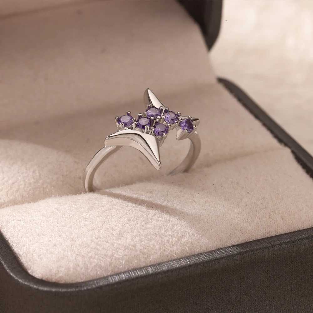 Free Shipping Purple Zircon Star Rings For Women Stainless Steel Gold Color Star Finger Ring Trend Fashion Wedding Jewelry GiftXJ251025
