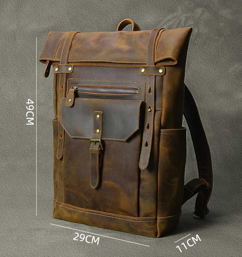 Retro Genuine Leather Mens Backpack Large Hiking Bagpack Bag Crazy Horse Leather Travel Backpack Male Rucksack 156Laptop Bag W251025