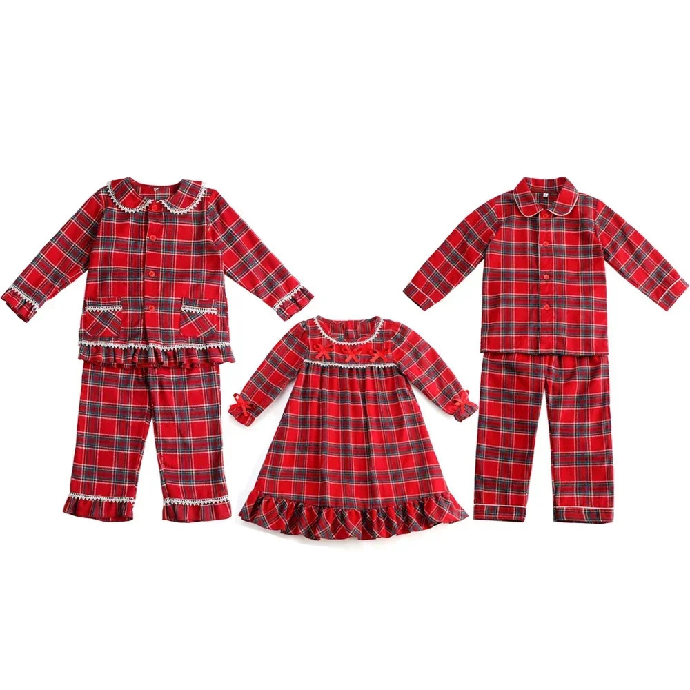 Ruffkids Family Matching Cotton Flannel Plaid Baby Girls Boys Pyjamas Robe Loungewear Sibling Velvet Kids Christmas Pajamas Sets 251023