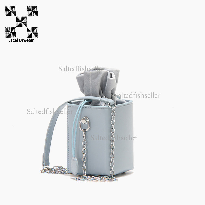 Lacel Urwebin Designer Korean Candy Colored Small Square Bag Luxury Fashion Drawstring Bucket Bag Stylish Mini Chain Shoulder Crossbody Bag Handbag