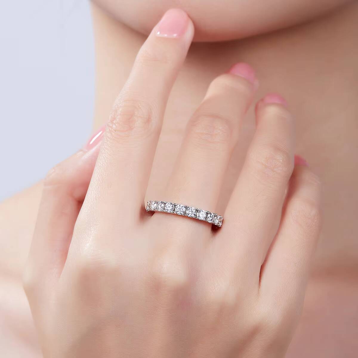 S925 Silver Platinum Moissanite Full Ring 30mm Stylish Ring Micro Nail Diamond Stone 30mm Stylish Ring Micro Nail Diamond