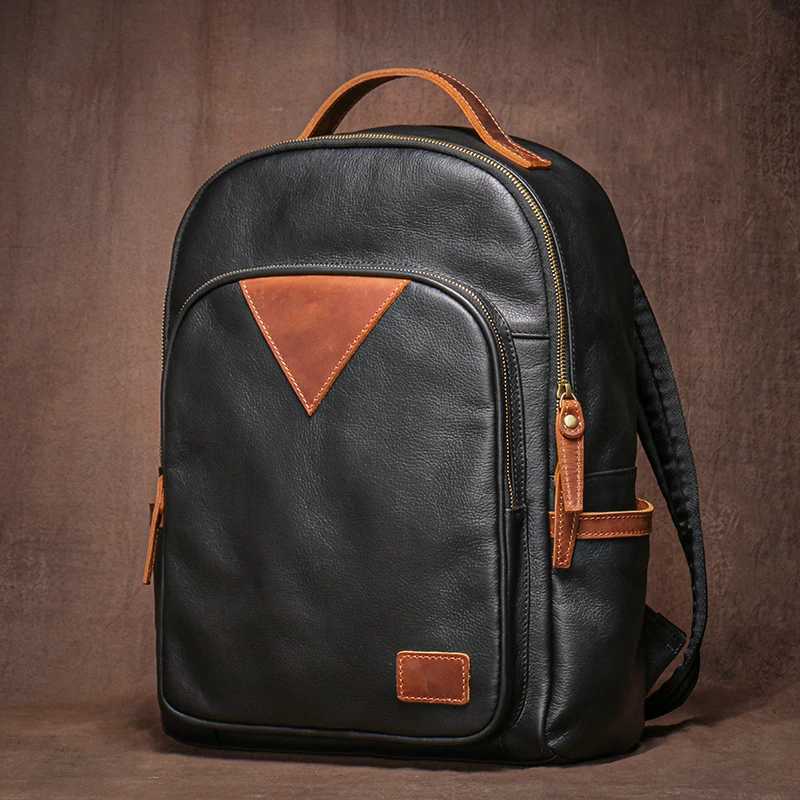GURO Mens Genuine Leather Business Backpack Man Trend Cowhide School Bag Weekends Travel Hiking Bag 15 Inch Laptop Computer Bag W251025