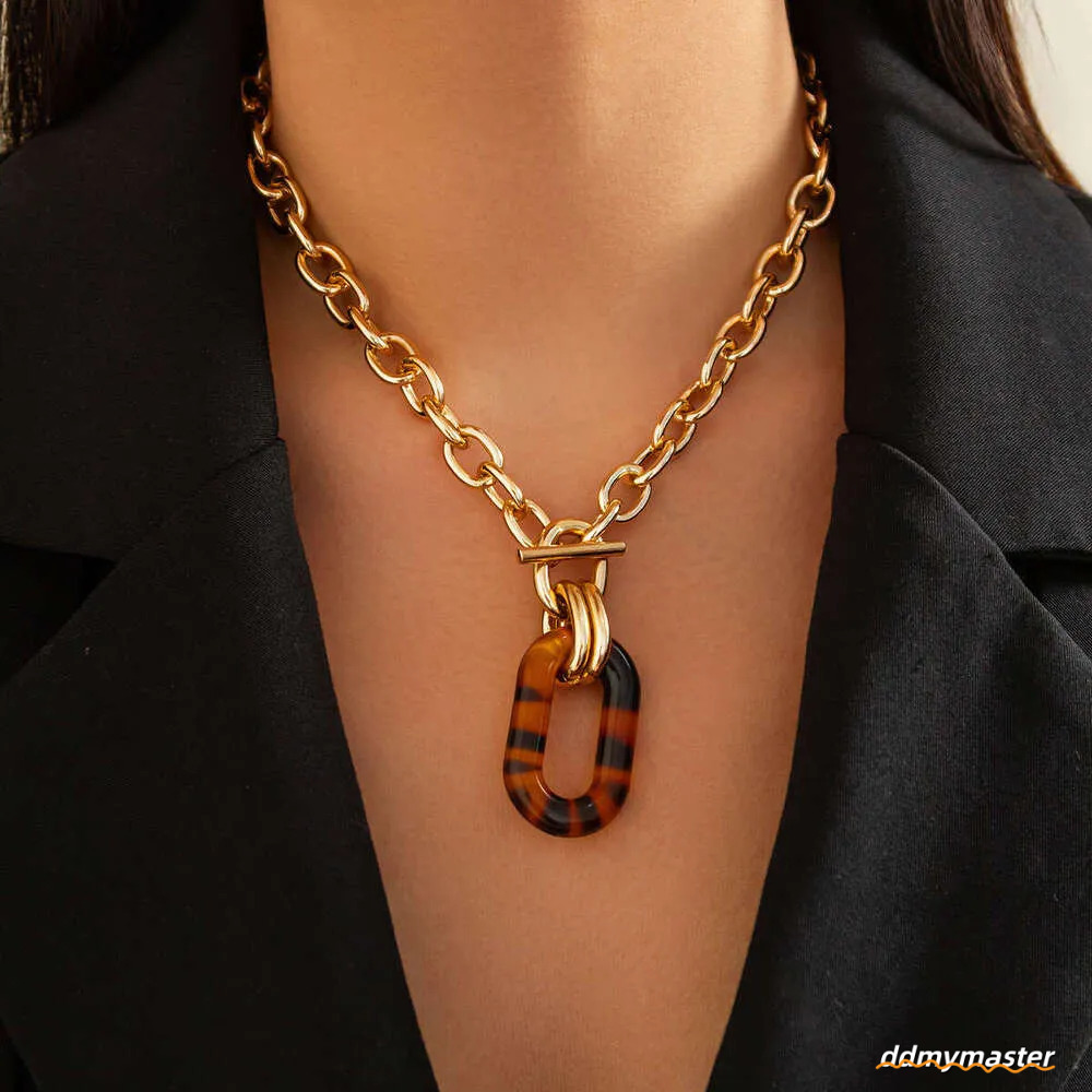 Fashion Leopard Print Necklace Set: Irregular Geometric Acrylic Collarbone Chain Accessories Ddmymaster