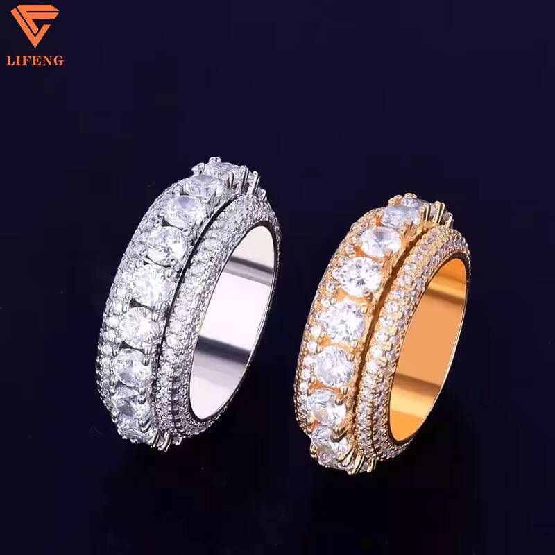 Hip Hop Iced 925 Silver Dazzling Sparkly Eternity Band Ring for Men 3 Rows VVS Moissanite GRA Rapper Pass Diamond Tester Ring