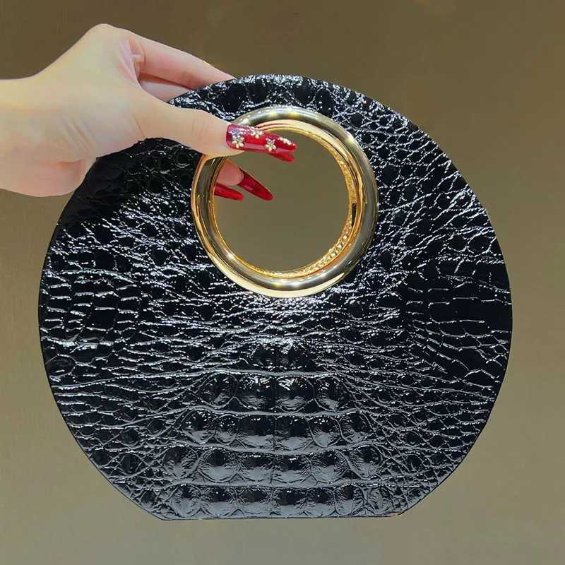 2025 Luxury Design Crocodile Pattern Leather Evening Clutch Bag Women Metal Ring Handle Handbags High End Party Shoulder Bag Z251024