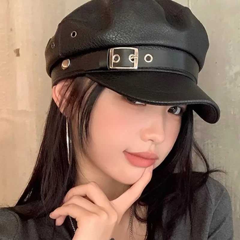 Y2K Sweet Cool Berets C Black PU Leather Painter Hats Vintage Wen Winter Cs Harajuku Artist Outdoor Windproof Casual Hat Y251025