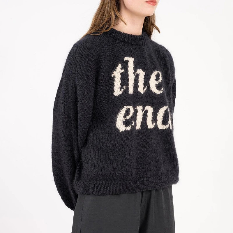 Hip Hop Men Street Harajuku Letter Print Sweater Knitted Sweater Retro Painting Knitted Graphic Vintage Pullover Casual Sweater 251023