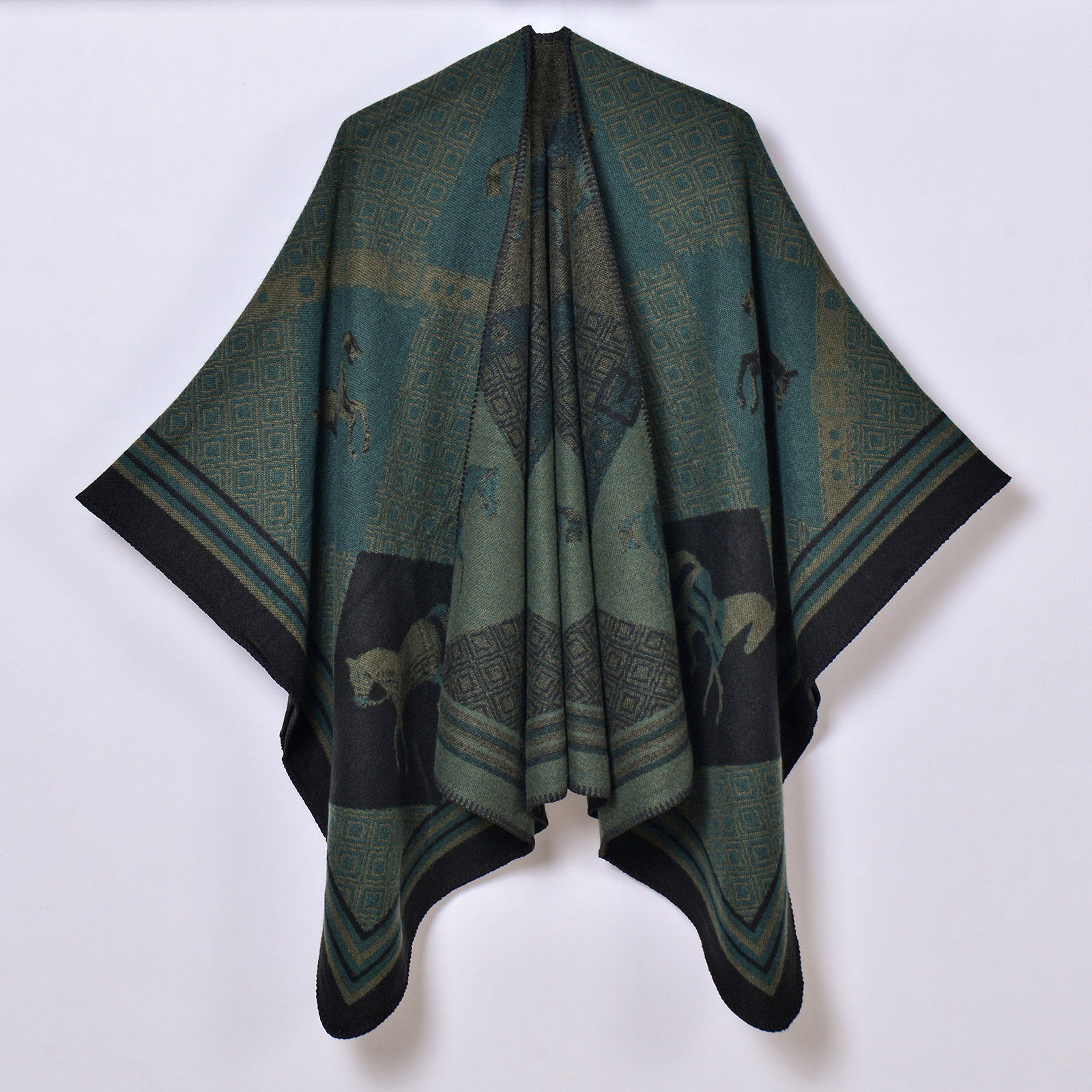 New Womens Runway Shawl Jacquard Split Cape Knitted Outerwear