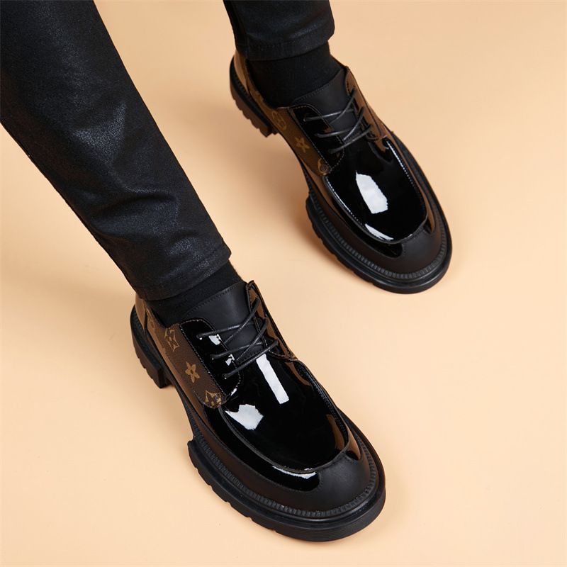 Free shipping Designer Textured Print Derby Shoes with Patent Leather Detail Daily Occasion Wear Fashion Stylish Versatile Trendy Shoes