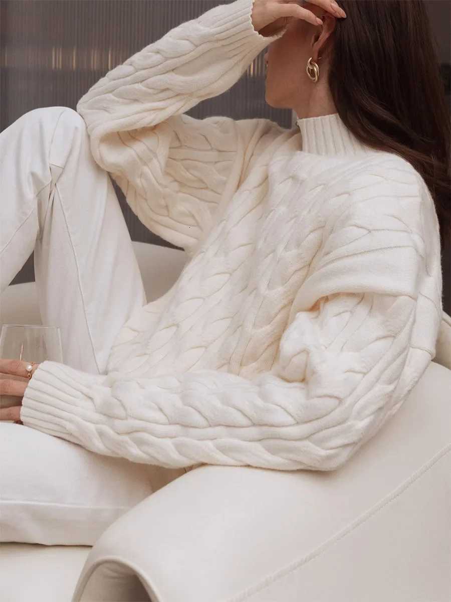 Blubelle Womens Autumn Winter Turtleneck Cable Knit Sweater Lazy Loose Fit Long Sleeve Casual PulloversT251025