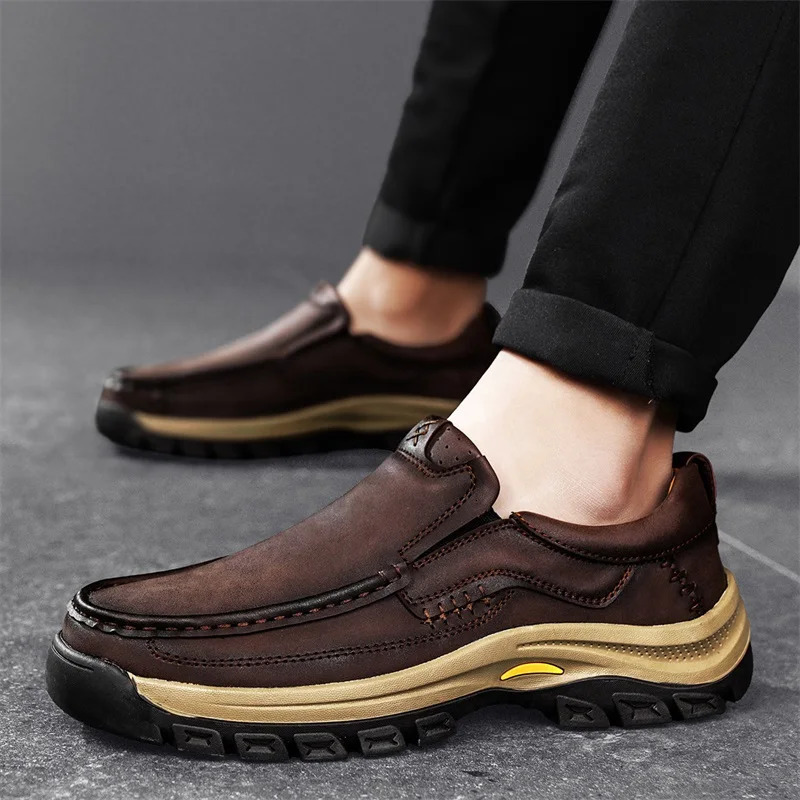 Stylish Mens Leather Loafers Men Thick Bottom Business Shoe Classic Leather Man Casual Shoes Senior Male Walking Footwear 251023