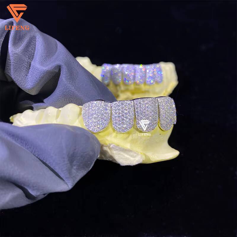 Hiphop Jewelry 925 Sterling Silver Gold Plated Custom Diamond Grillz for Teeth Iced Out VVS Moissanite Grillz