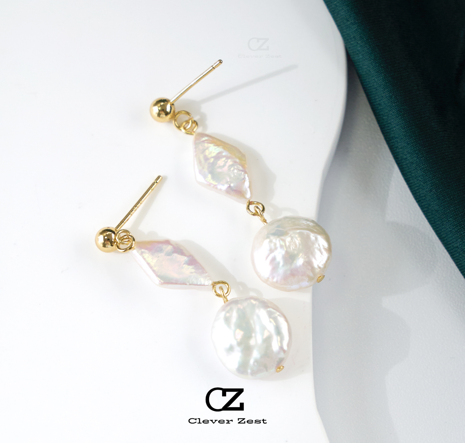 Natural White Diamond-Shaped Button Baroque Earrings 14K Gold-Filled Fashionable Versatile Trend Anniversary Gift Best Friend Gift