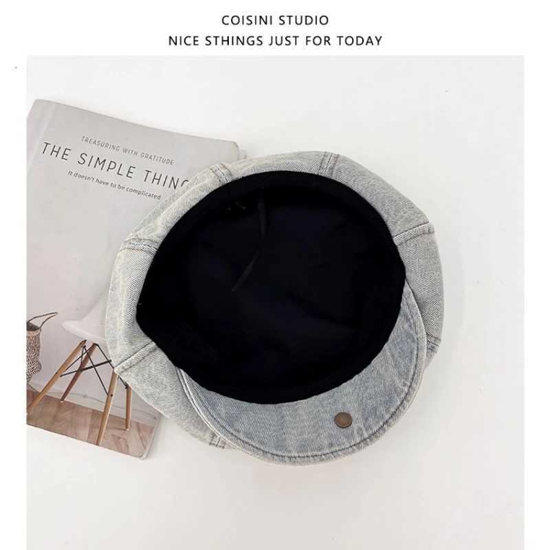 Janese Cute Cat Ear Flip Brim ed Denim Octagonal Newsboy C Wen Spring and Autumn Literary Large Version Berets Hat Y251025