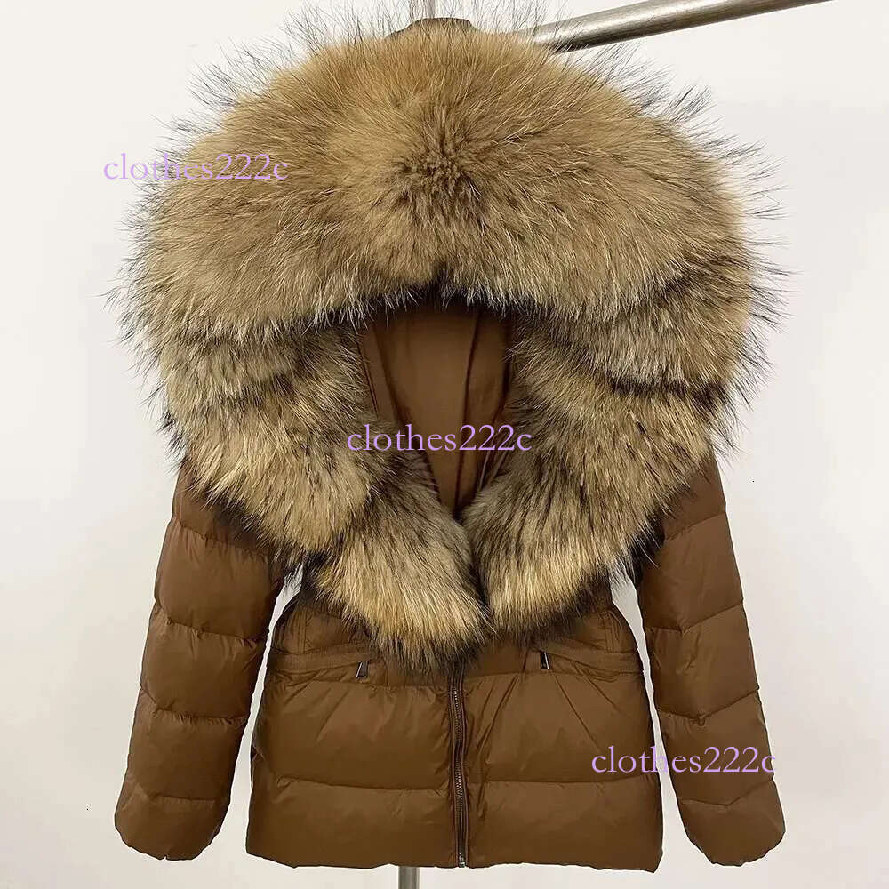 Natural Real Raccoon Fox Fur Collar Jacket Winter Women Hooded White Duck Down Coat Belt Thick Warm Casual Outerwear