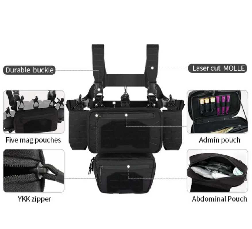 YAKEDA Tactical Chest Mini Rig Vest with Magazine Pouch Adjustab Detachab Lasercutting Mol Modular Chest Vest Y251022