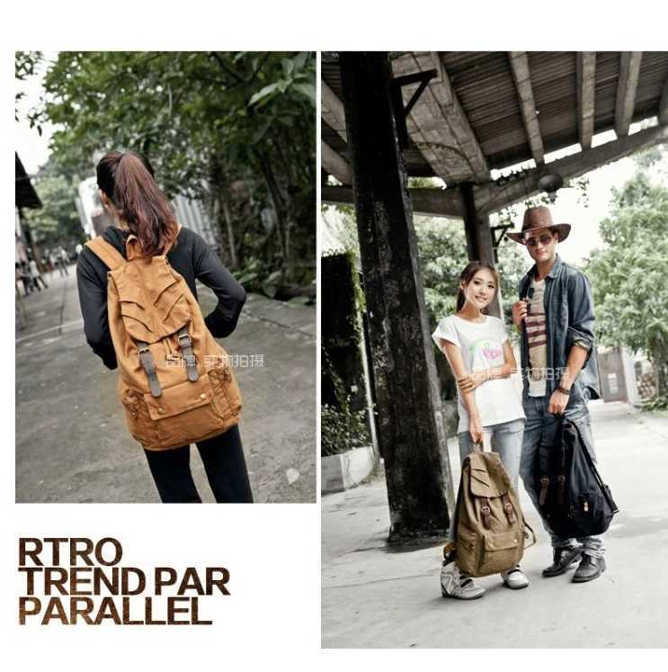 Fashion Vintage Leather military Canvas Backpack Men School Bag drawstring backpack Women Bagpack male Rucksack Teenager mochila W251025