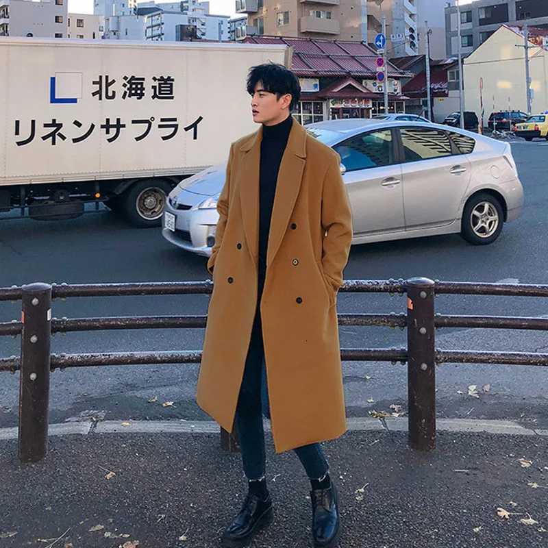 Casual Turndown Collar Mens Woolen Jackets Outerwear Autumn Winter Mens Fashion Doublebreasted Long Coat Men CardigansT251025