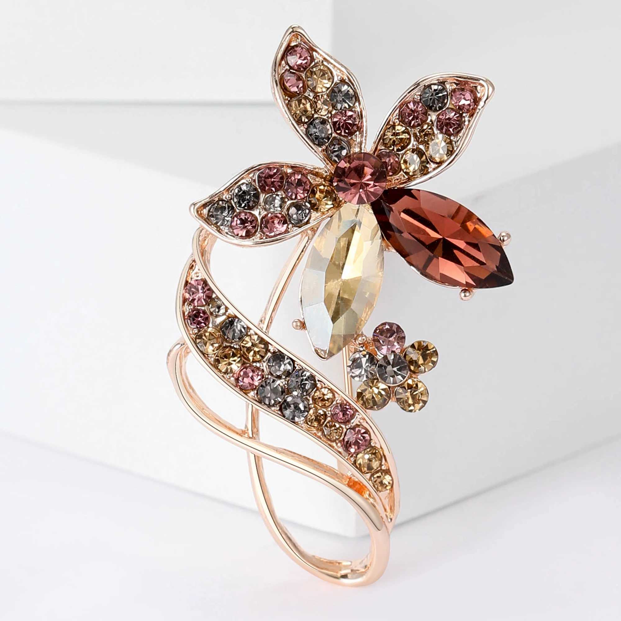 Rhinestone Flower Brooches for Women Unisex Botanical Pins Event Party Backpack Decoration Clothes Accessories J251115