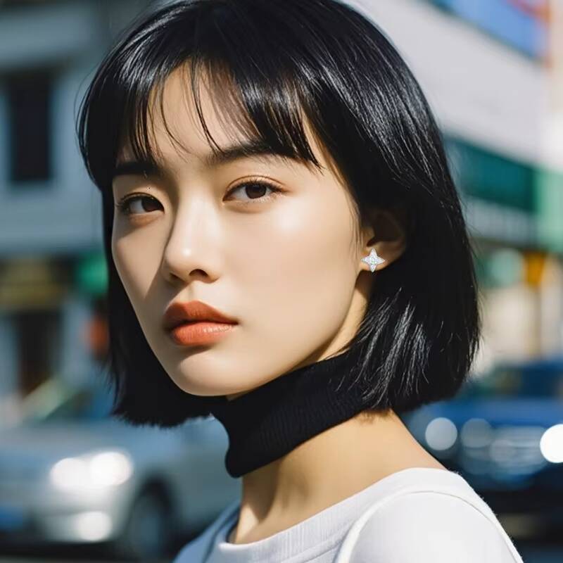 S925 Silver Moissanite Earrings Elegant High End Four Pointed Star Design Trendy Rose Gold Commuters Niche Stock