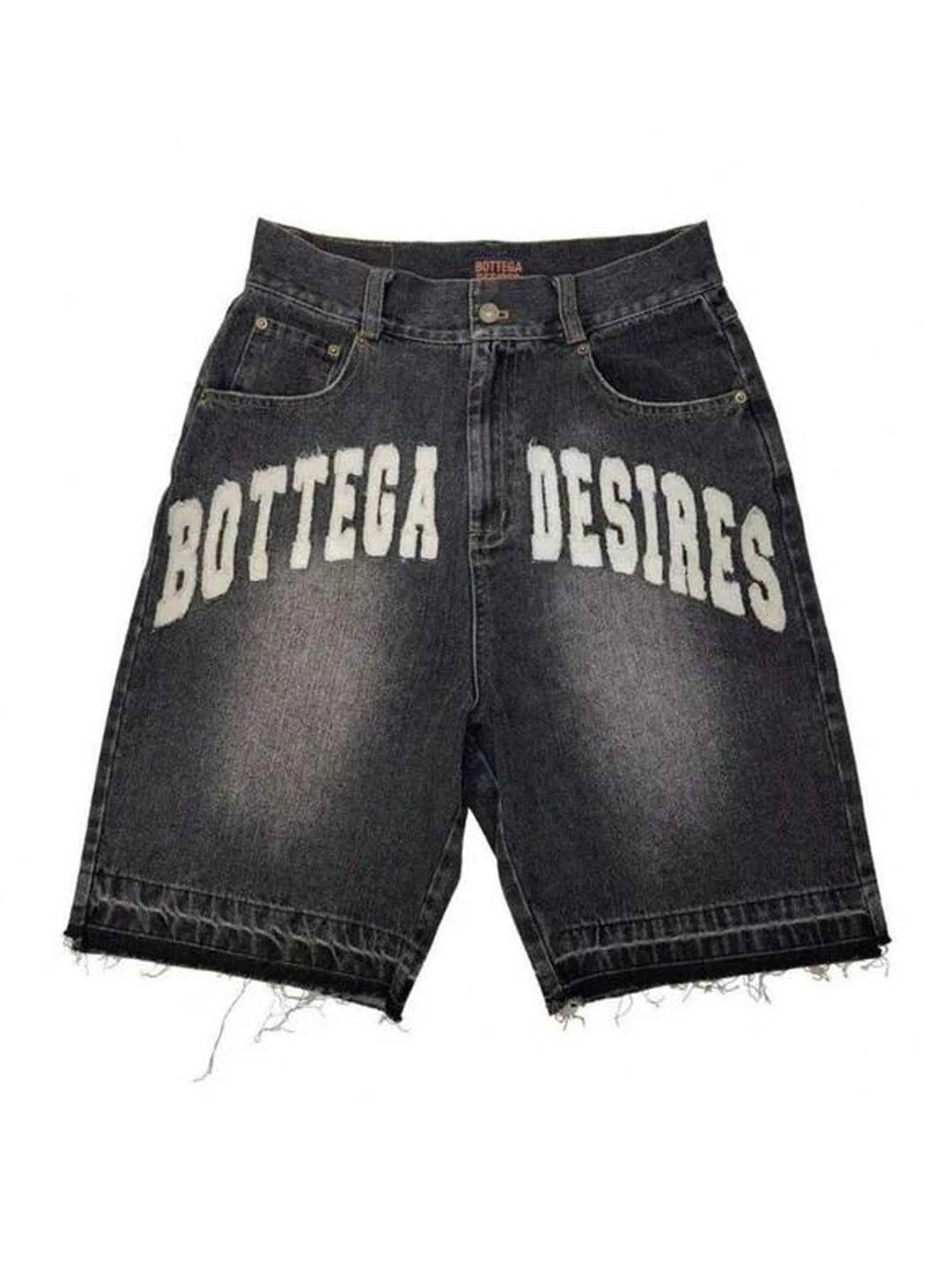 Y2K Vintage Distressed Jeans Letter Pattern Decoration High Waist Denim Shorts Fashion Men Women Hip Hop StreetwearXJ251025