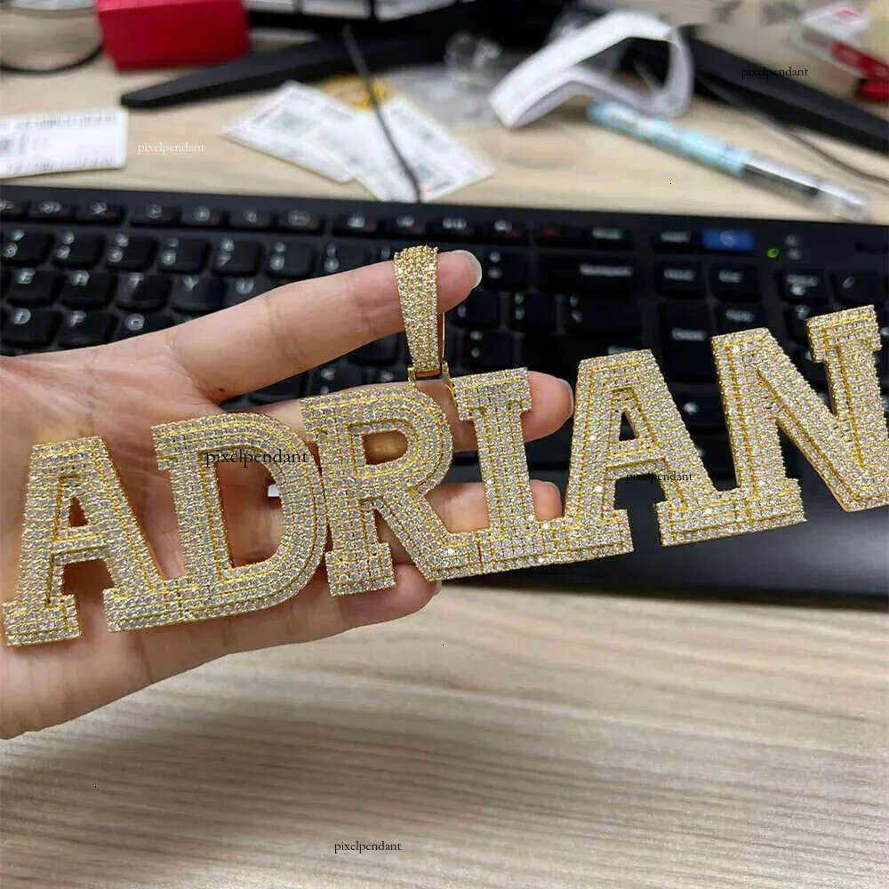 Vermeil Sterg Sier Necklace Hip Hop Fine Jewelry Iced Out Vvs Moissanite Dia Initial Letters Pendant Necklaces Men