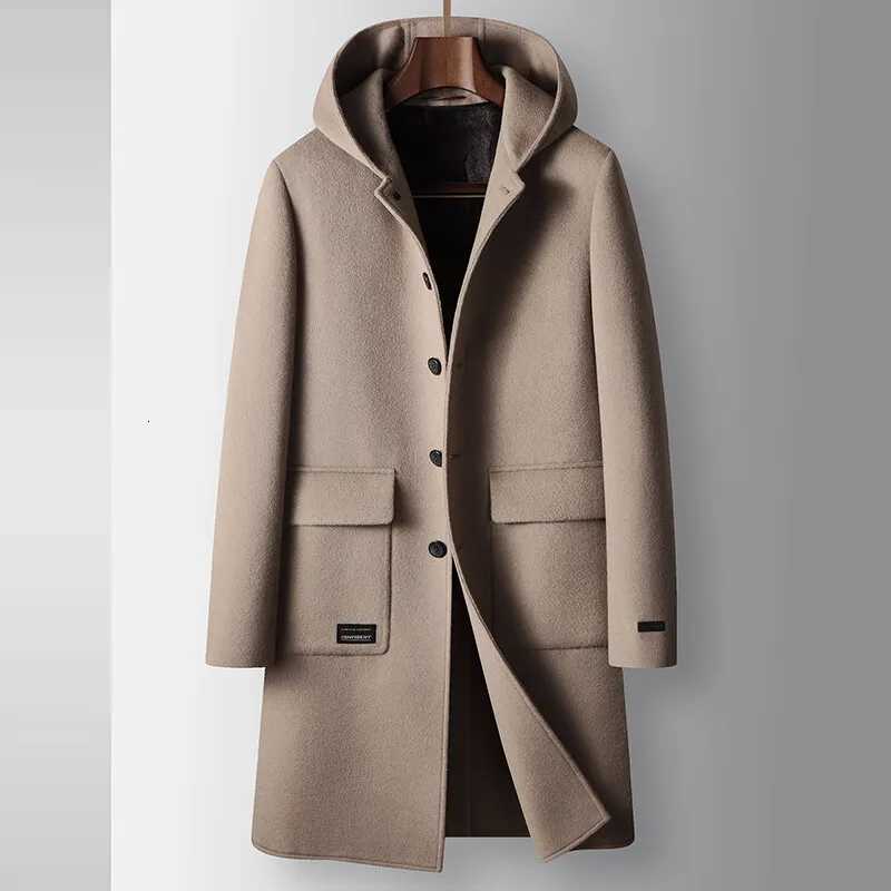 2024 Winter New Mens Hoodie Medium Long Woolen Coat Rabbit Plush Thick Warm Casual Coat High end Fabric 100 Pure WoolT251025