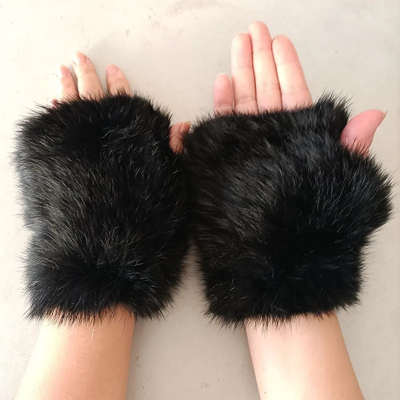 Women Genuine Knitted Rabbit Fur Glove Short Warm Winter Female Fur Gloves Fashion Hand Warmer 251023