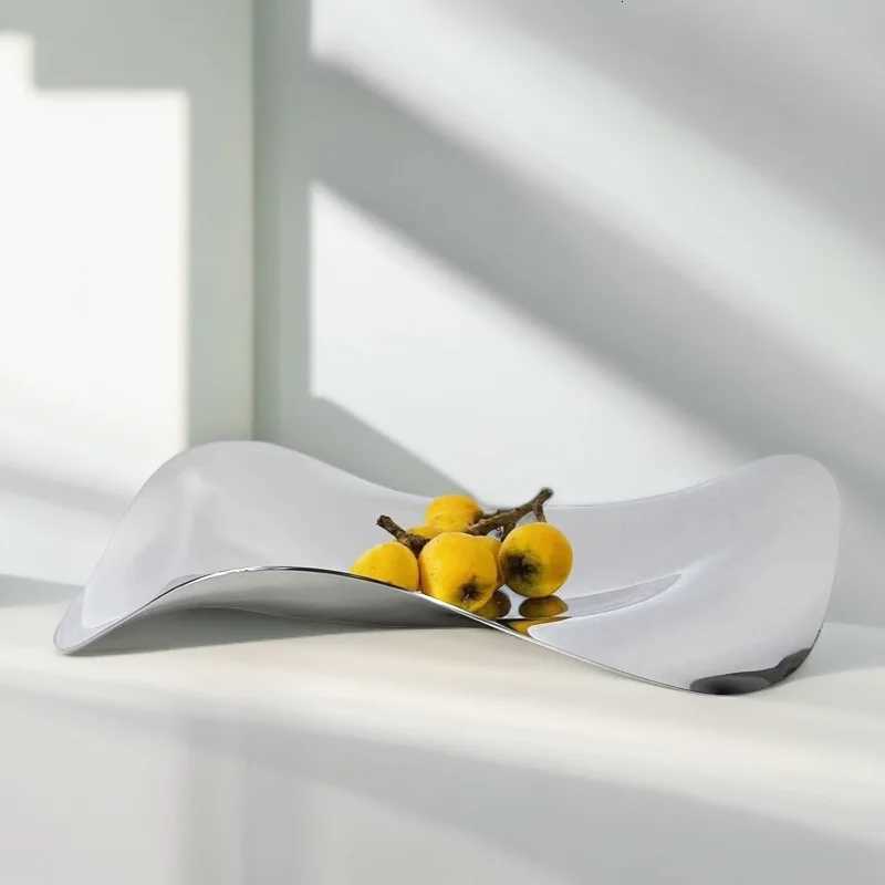 Simple Silver Metal Tray Irregar Streamline Fruit Dish kitchen Decoration Jewelry Dessert Candy Plate He Ornament Wave Bowl Y251025