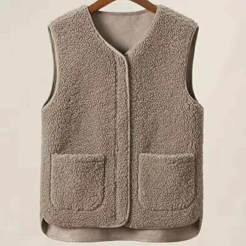 Lamb Fleece Men Solid Coat Vest Autumn Winter Warm VNeck Fashion Casual Slim Zipper Basic Male Clothes Sleeveless Jackets 251020