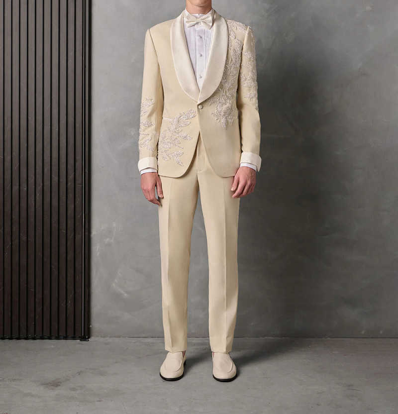 Luxurious Bespoke Wedding Suits for Man 2 Pieces Blazer Pants Lapel Sequins Rhinstone Brilliant Formal Evening Party Customized