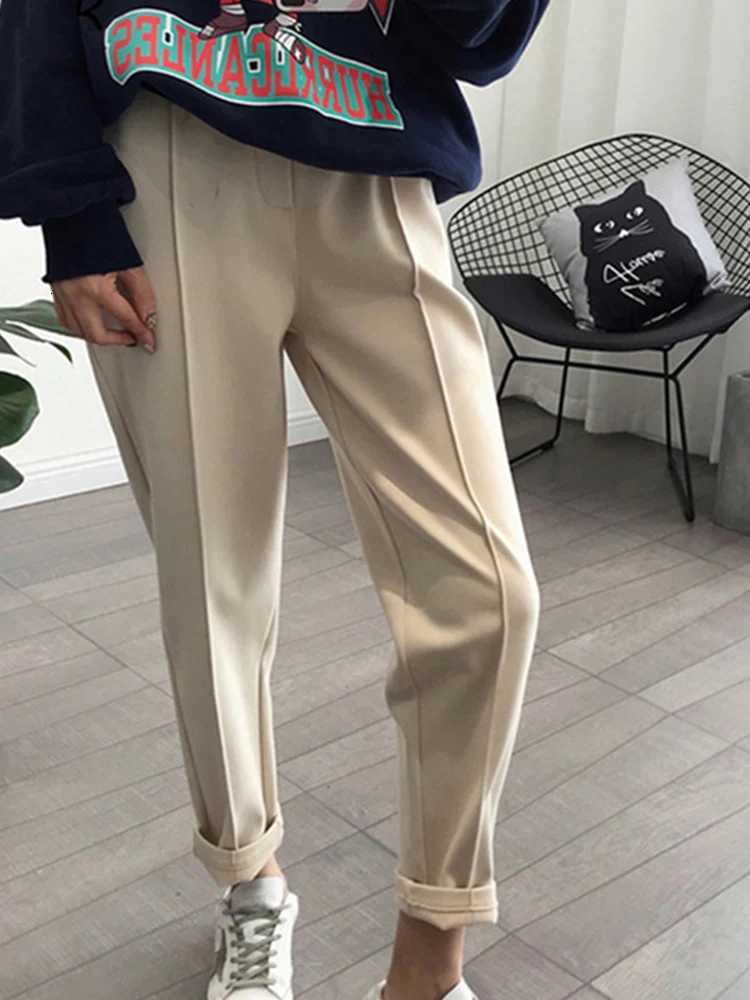 Winter Thicken Women Pencil Pants Wool Pants Female 2023 Autumn High Waist Loose Trousers Capris Good FabricT251025