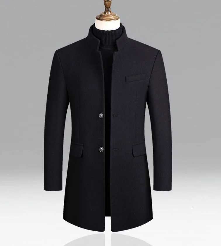2025 Autumn Winter New Fashion Mens Casual Trendy Solid Color Elegant Stand Collar Singlebreasted Wool Coats Male Clothes TopsT251025