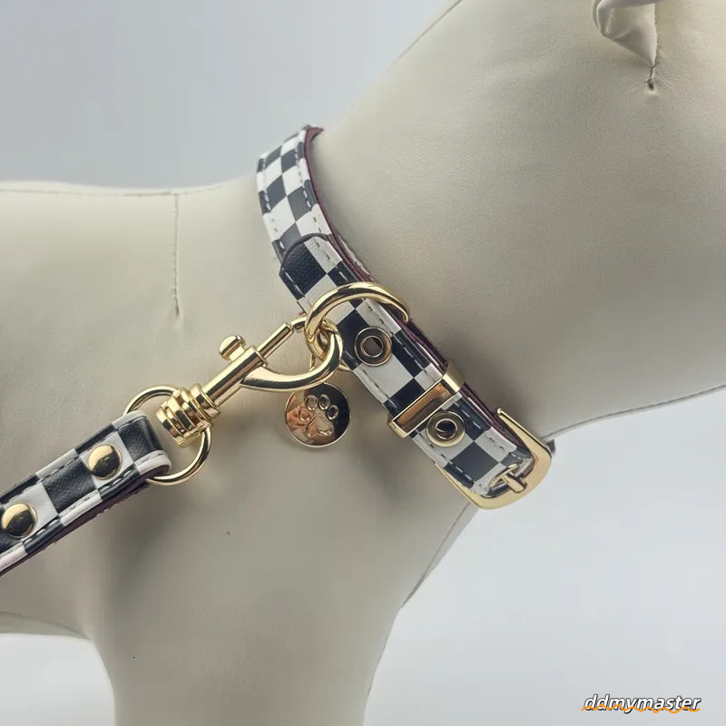 Classic Plaid Dog And Leash Set - Adjustable Leather Collar With Charm For Small To Medium Dogs Ddmymaster