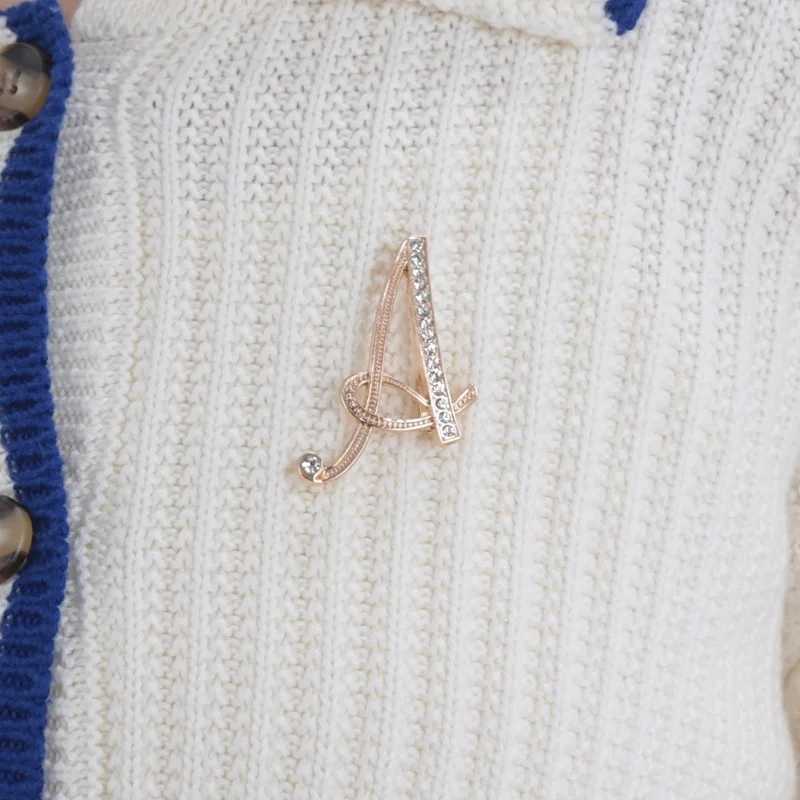 Fashion Women Rhinestone Brooch AZ English Letter Gold Color Metal Pins Crystal Alphabet Jewelry Shirt Clothes Accessories Gift J251115