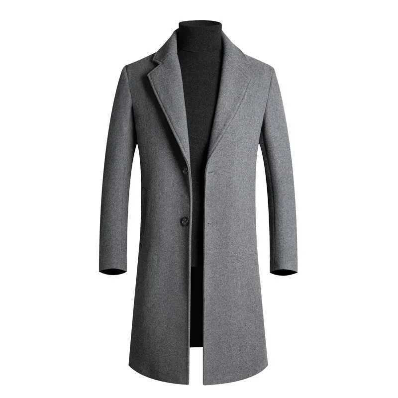 Woolen overcoat for men fashionable middleaged midlength business casual windbreaker mens woolen coatT251025